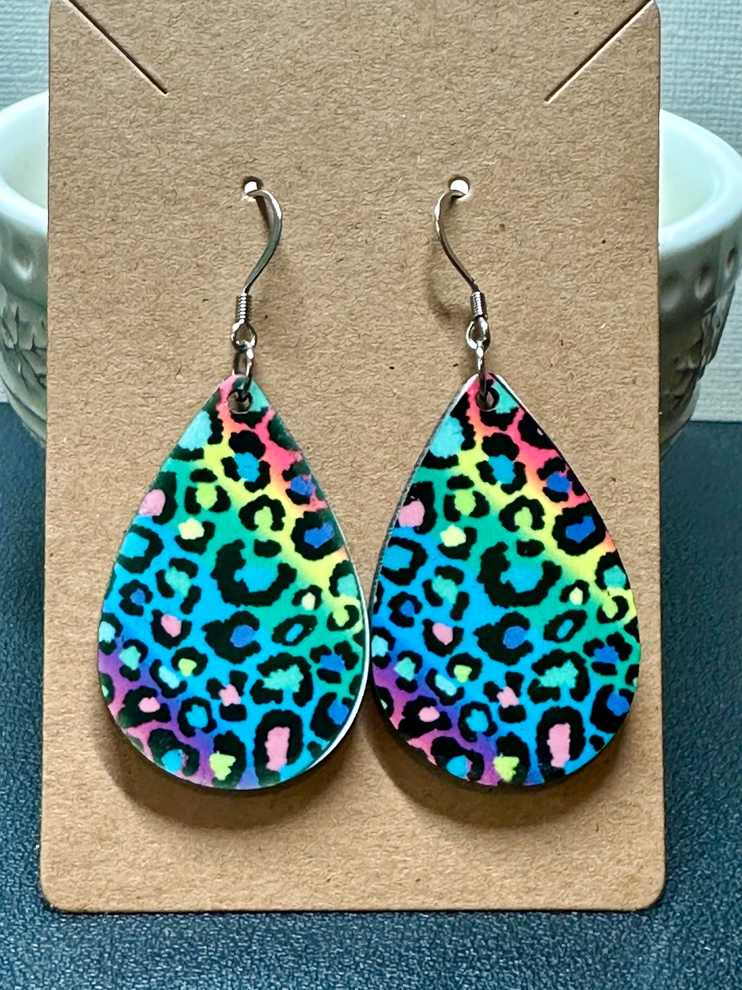 Multi Colored Cheetah Teardrop Earrings