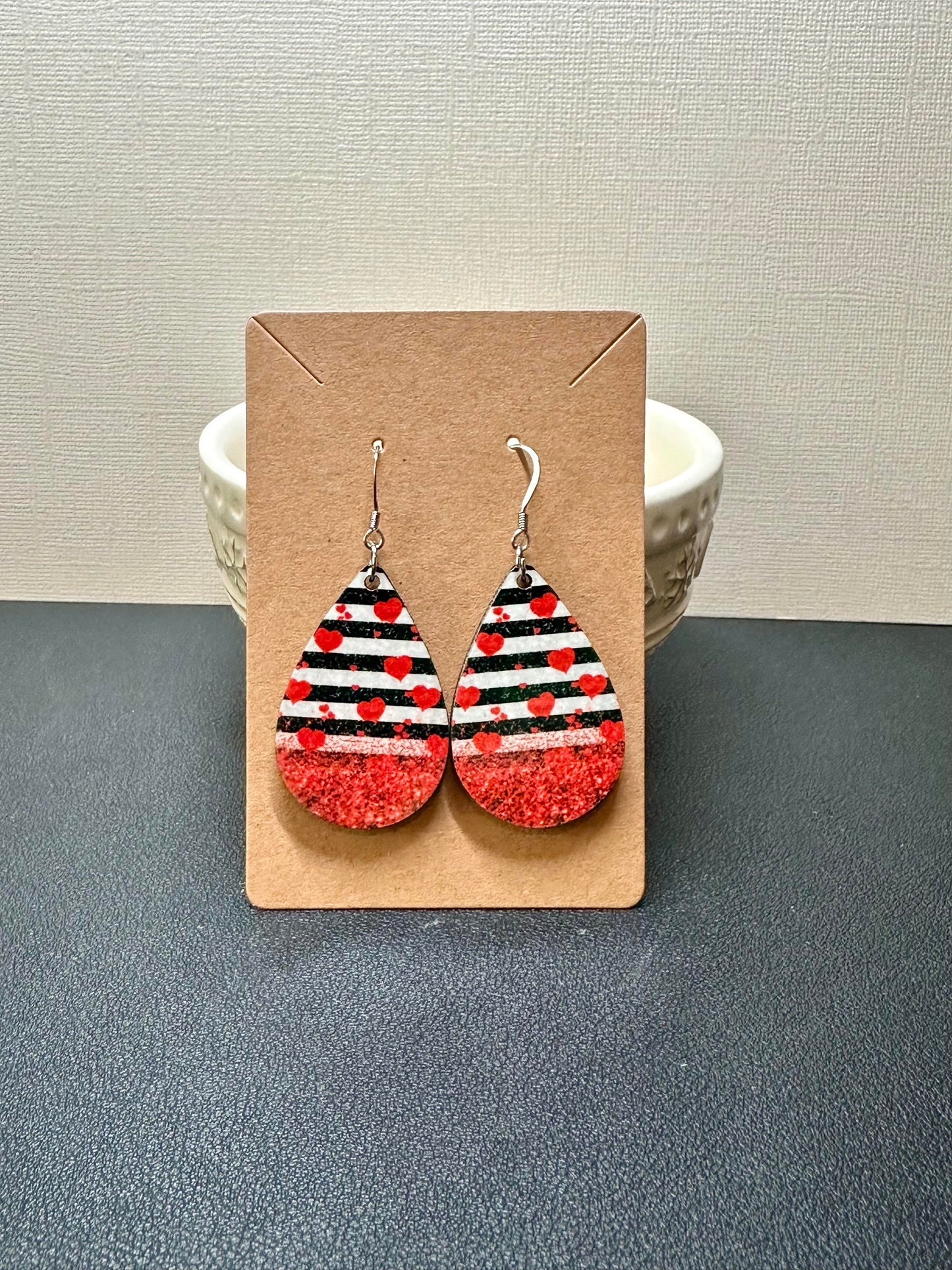 Red Heart & Stripes Teardrop Earrings