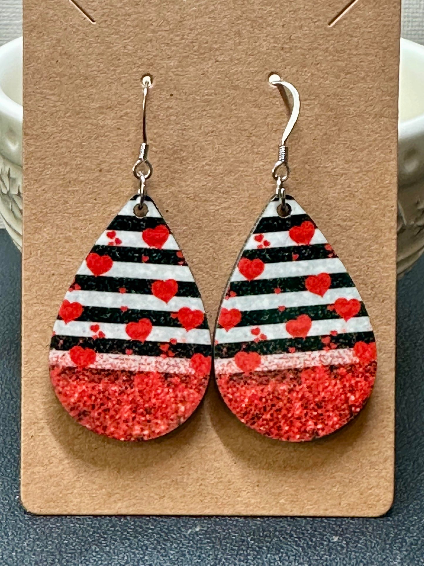 Red Heart & Stripes Teardrop Earrings