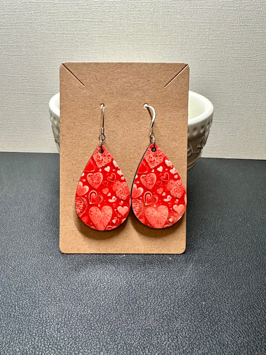 Red Valentine Heart Teardrop Earrings