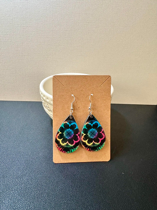 Rainbow Flower Teardrop Earrings