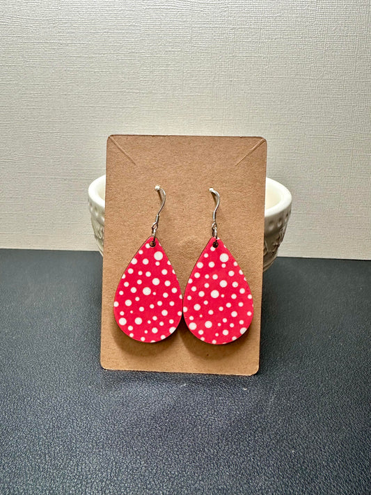 Pink & White Dot Teardrop Earrings