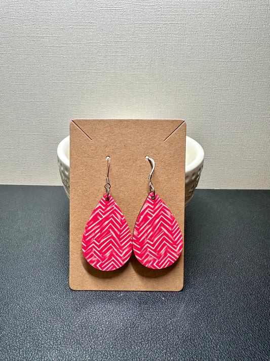 Pink & White Zig Zag Teardrop Earrings