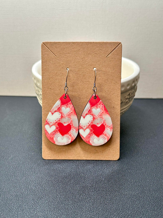 Red & White Heart Teardrop Earrings