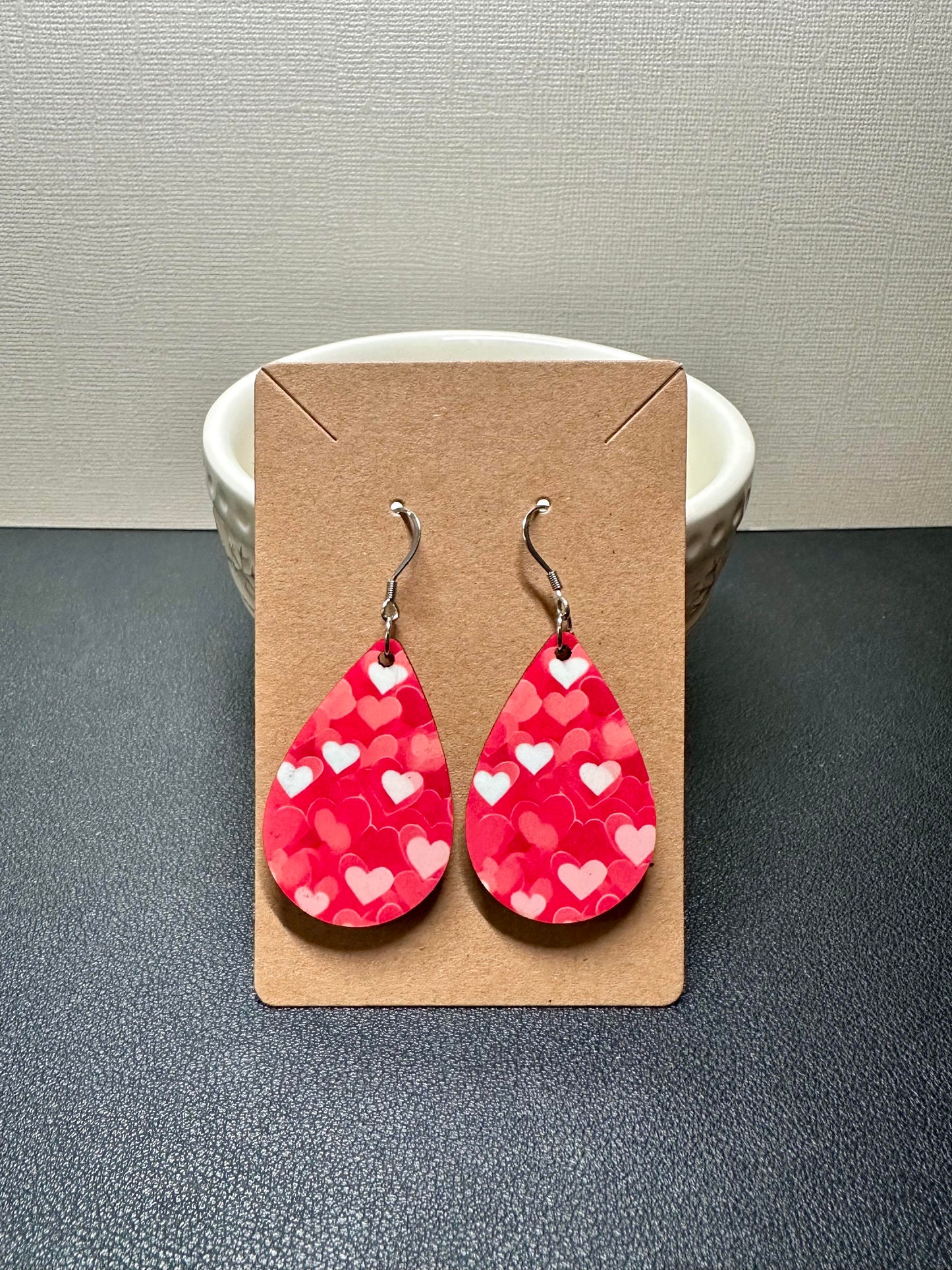 Small Pink Heart Teardrop Earrings