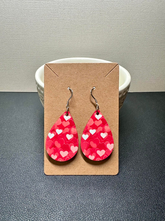 Small Pink Heart Teardrop Earrings