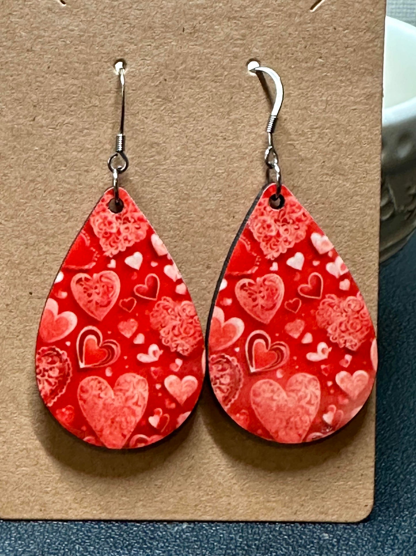 Red Valentine Heart Teardrop Earrings