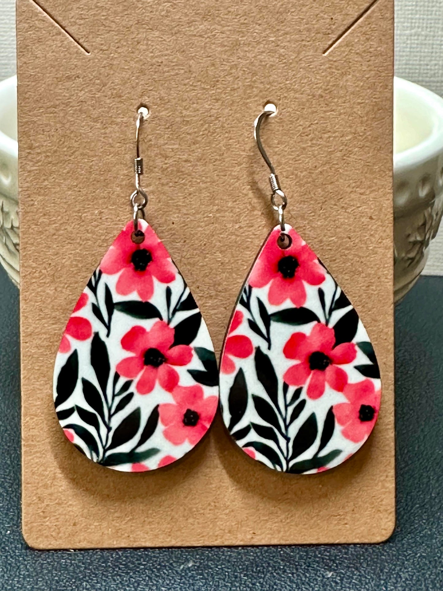 Pink Tropical Teardrop Earrings