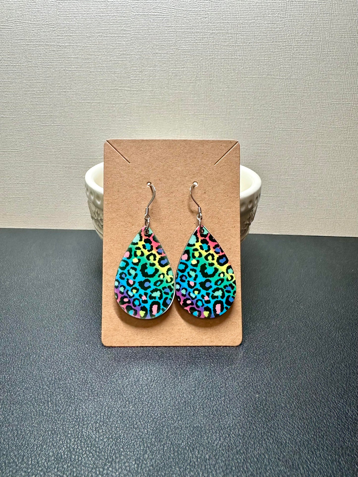 Multi Colored Cheetah Teardrop Earrings