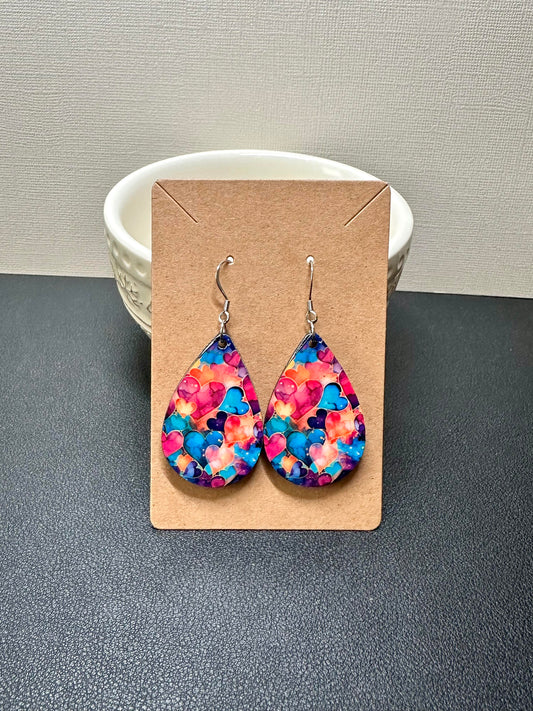 Multi Colored Heart Teardrop Earrings