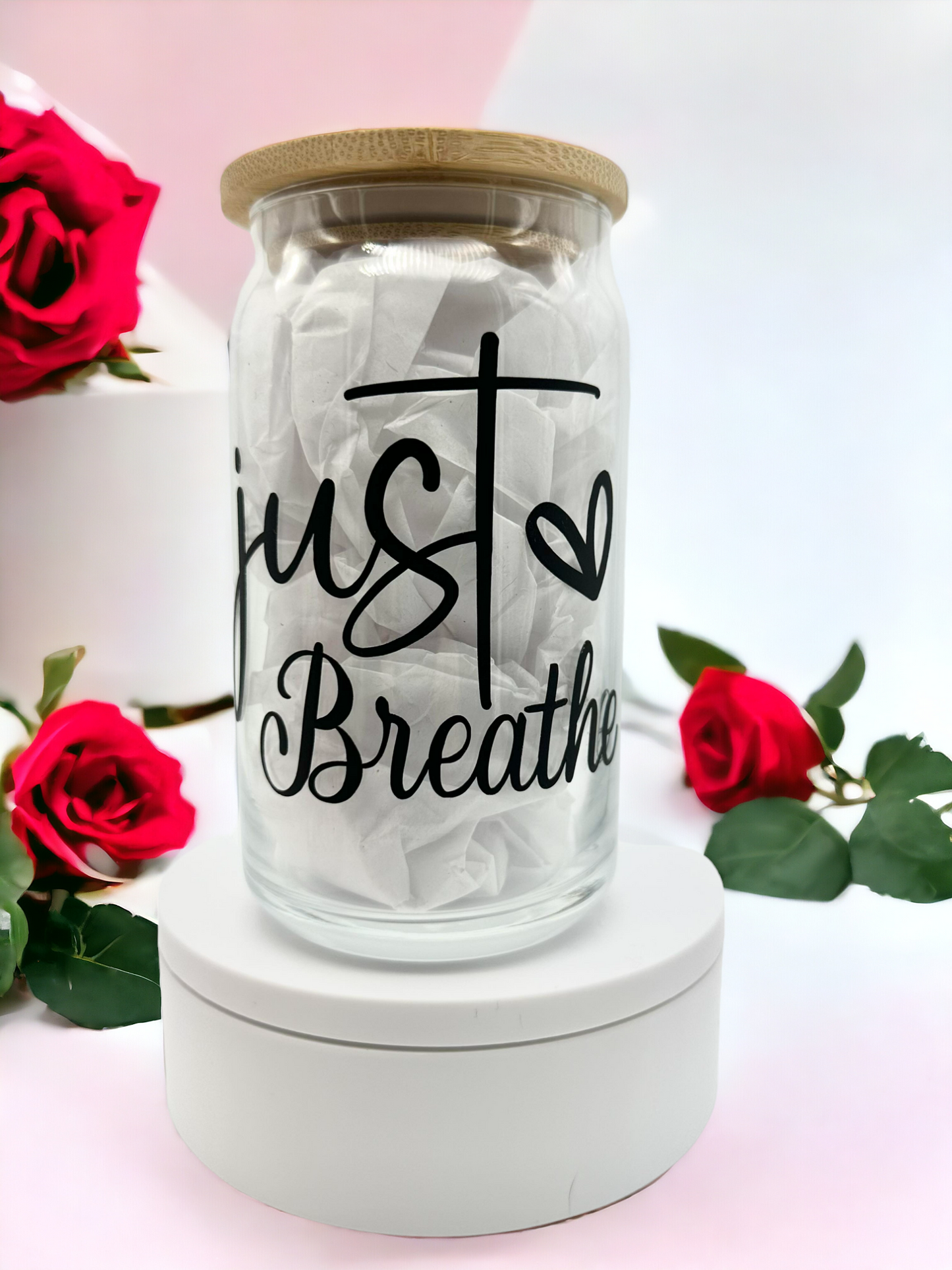 16oz Just Breathe Glass Cup