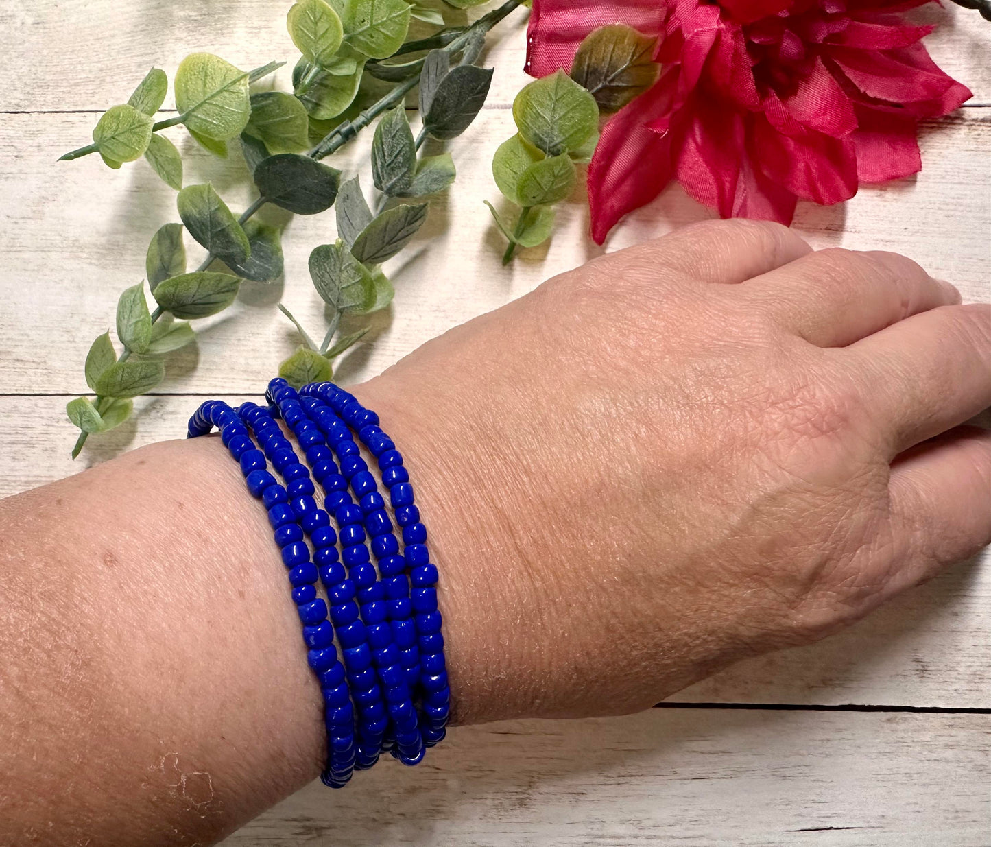 Royal Blue Seed Bead Stretch Bracelet