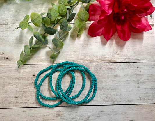 Turquoise Seed Bead Stretch Bracelet