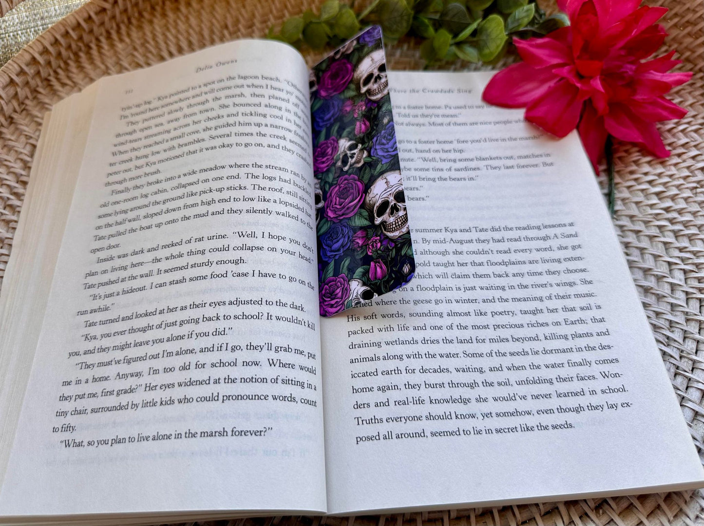 Purple & Magenta Flower & White Skull Bookmark