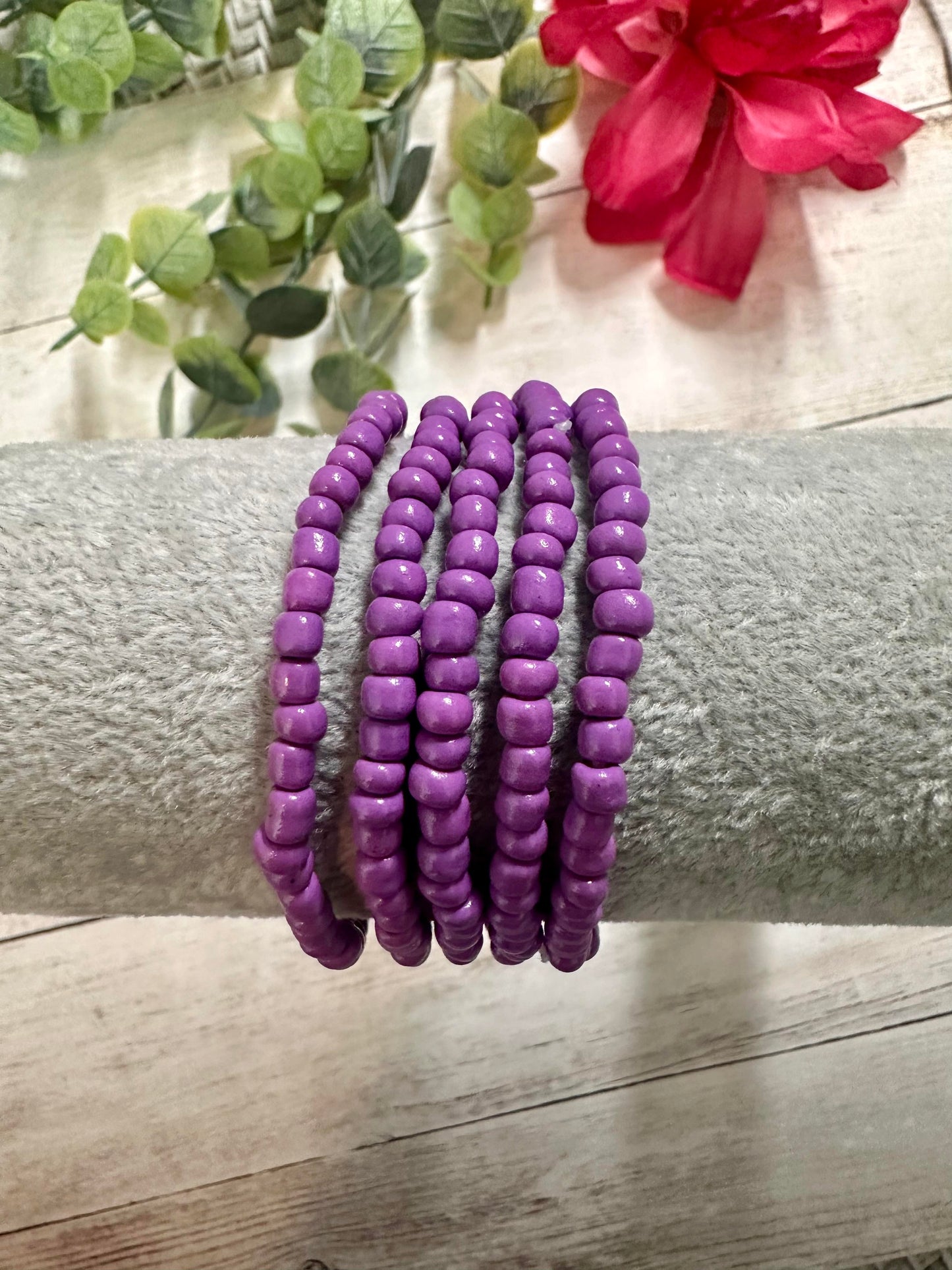 Violet Opaque Seed Bead Stretch Bracelet
