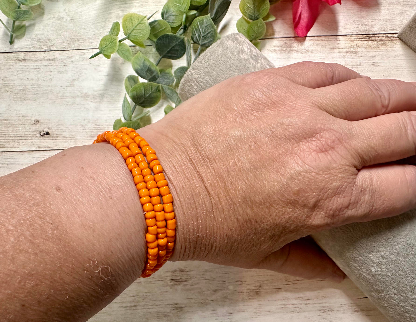 Orange Seed Bead Stretch Bracelet