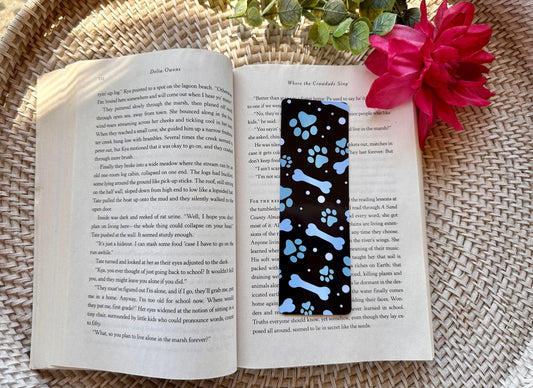 Blue Dog Bone & Pawprint Bookmark