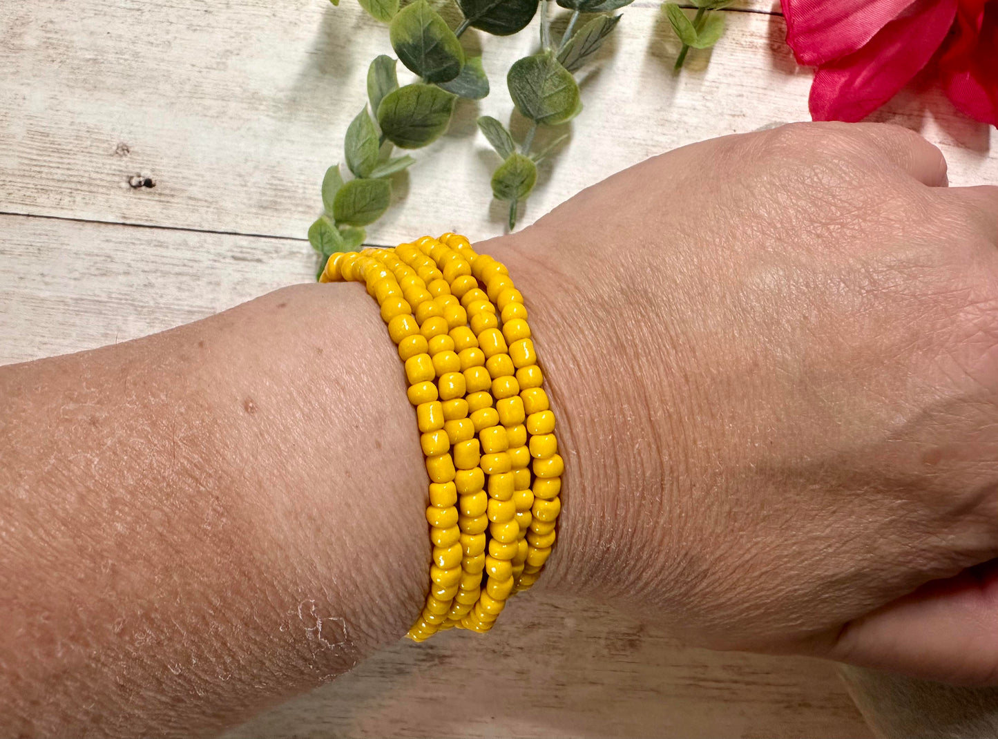 Sun Yellow Seed Bead Stretch Bracelet