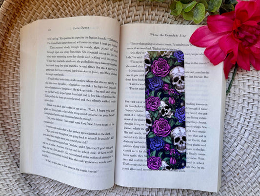 Purple & Magenta Flower & White Skull Bookmark