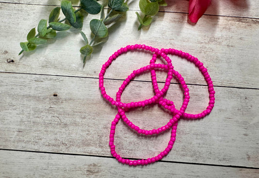 Neon Pink Seed Bead Stretch Bracelet