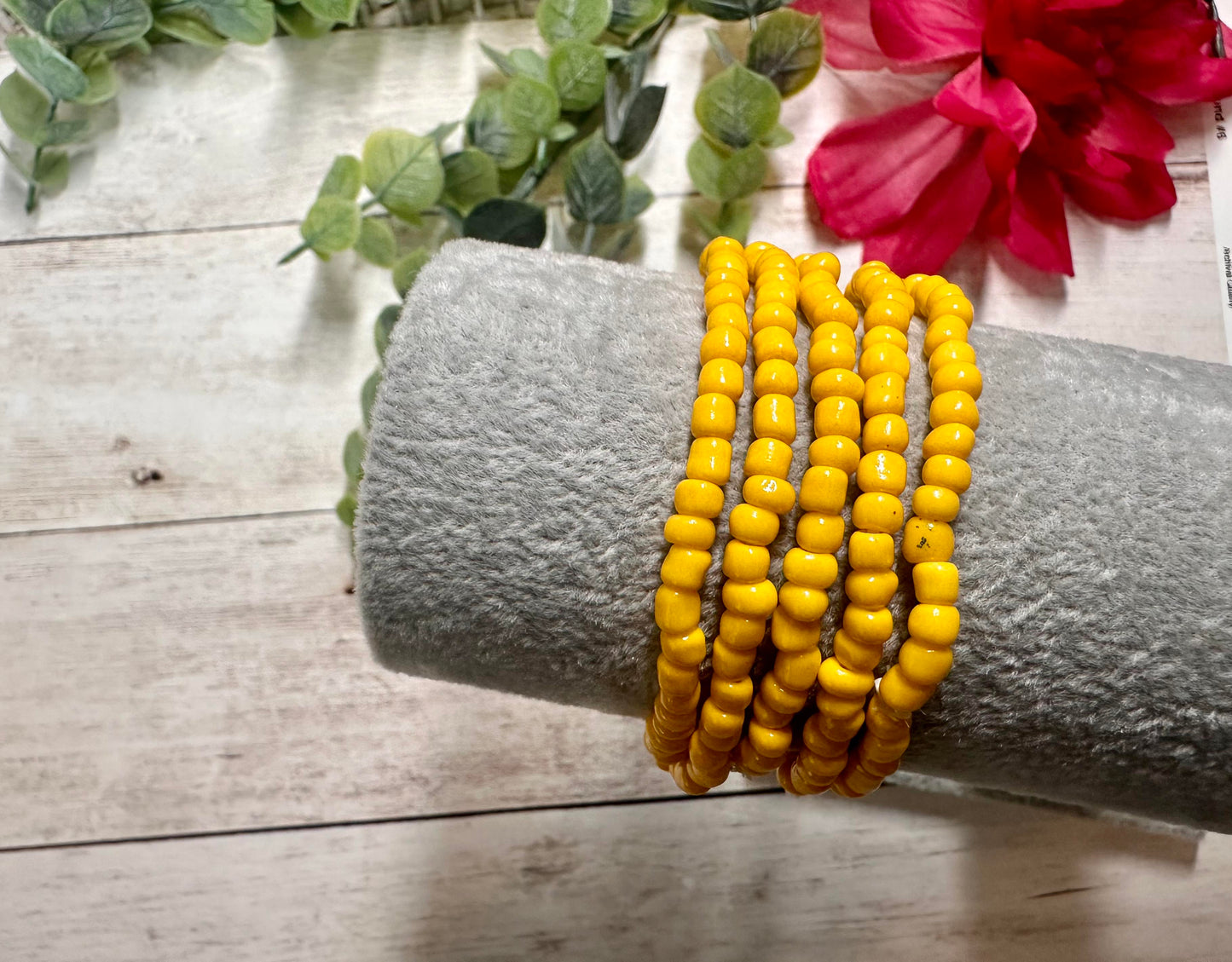 Sun Yellow Seed Bead Stretch Bracelet