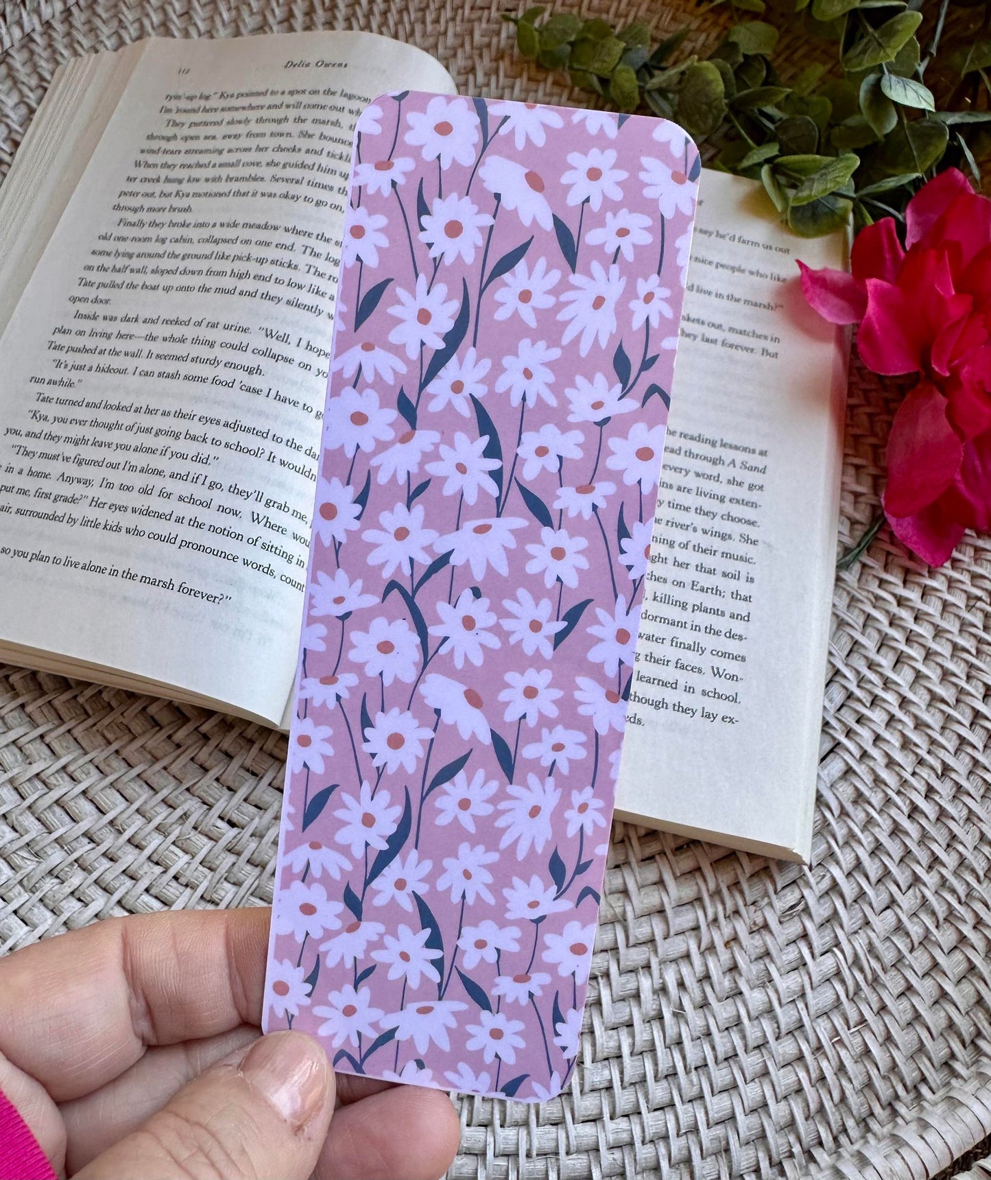 Purple & White Floral Bookmark