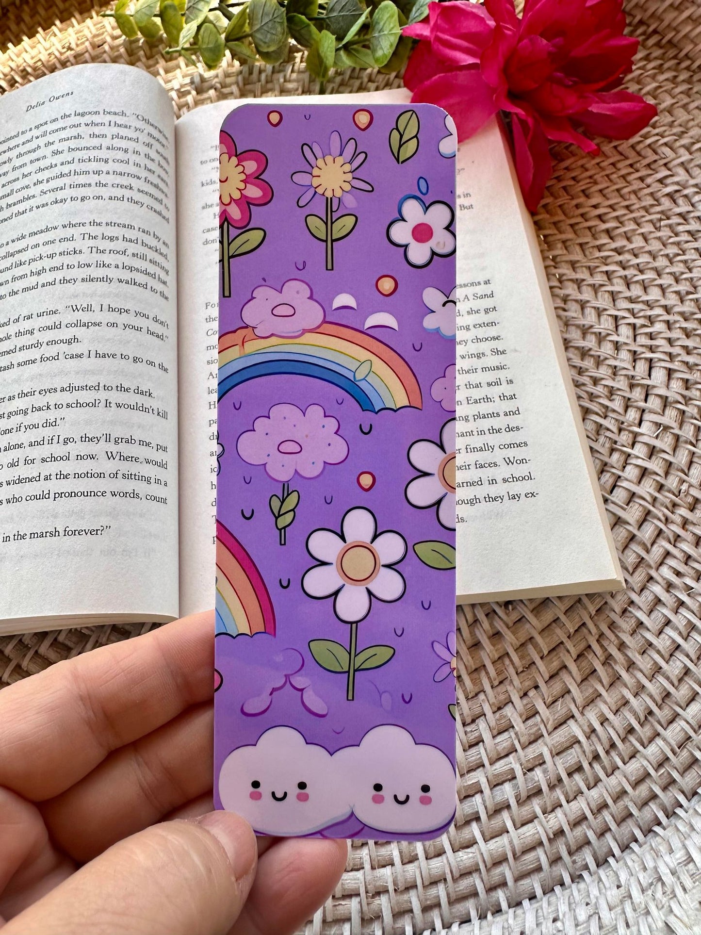 Purple Rainbow & Flower Bookmark