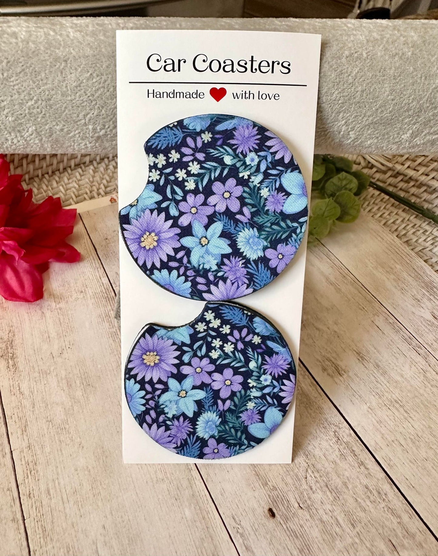 Purple & Blue Flowers Car Coaster