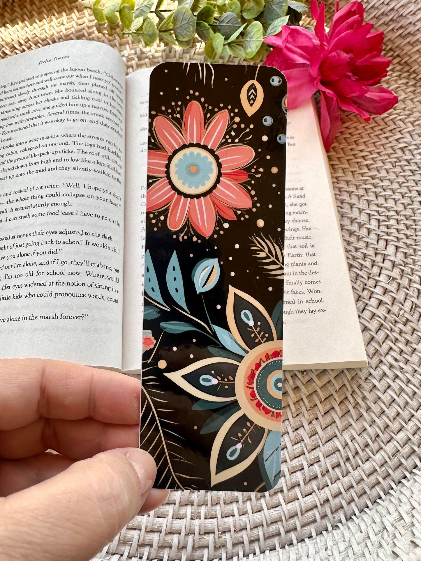 Coral Floral Bookmark