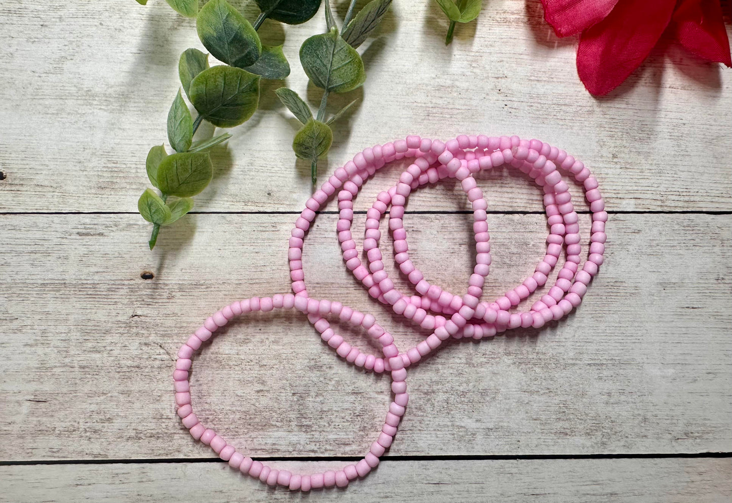 Pink Matte Seed Bead Stretch Bracelet