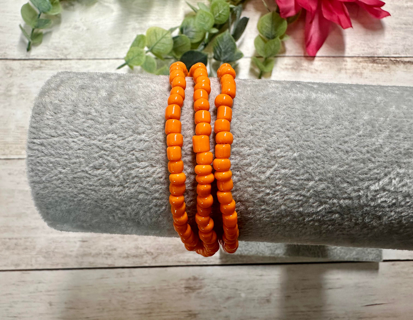 Orange Seed Bead Stretch Bracelet