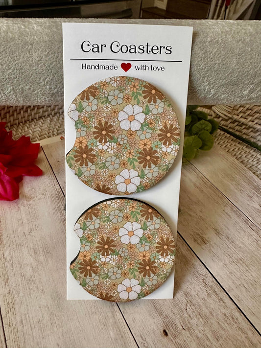 Neutral Boho Flower Car Coaster