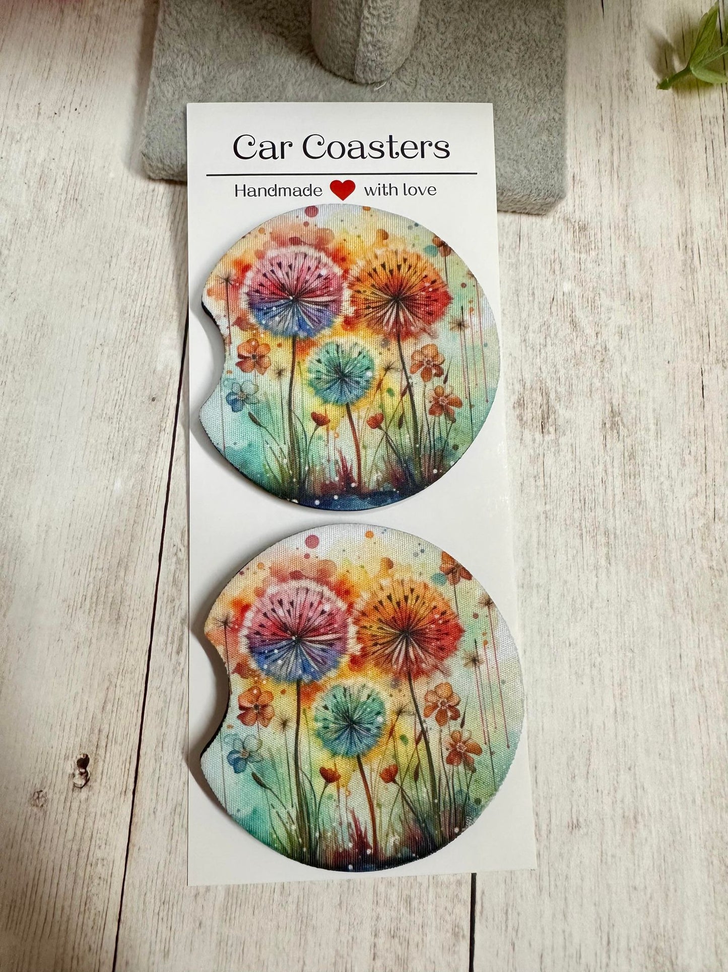 Watercolor Dandelion Car Coaster