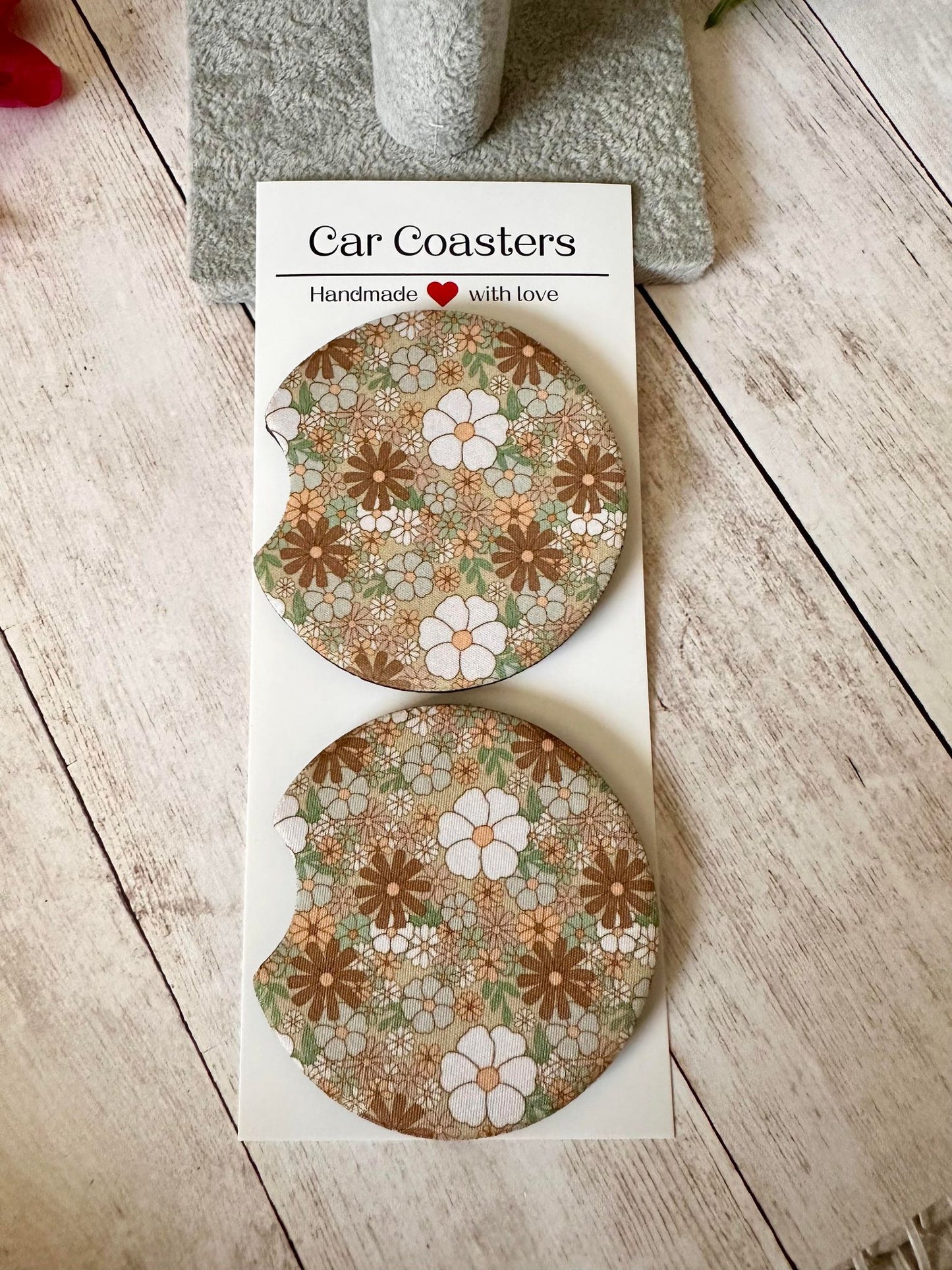 Neutral Boho Flower Car Coaster