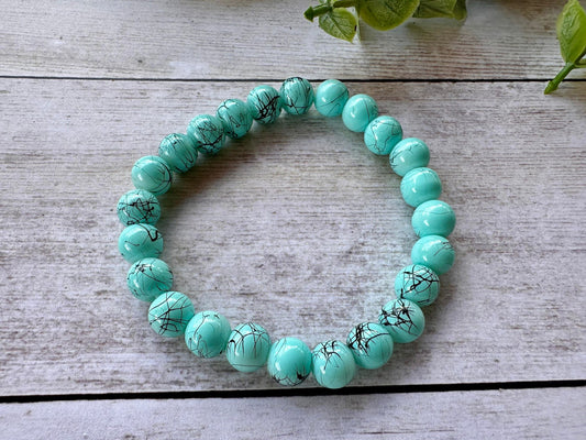 Teal & Black Cracked Bead Stretch Bracelet