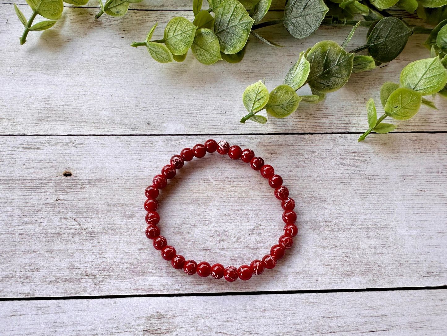 Burgundy & White Crackle Stretch Bracelet