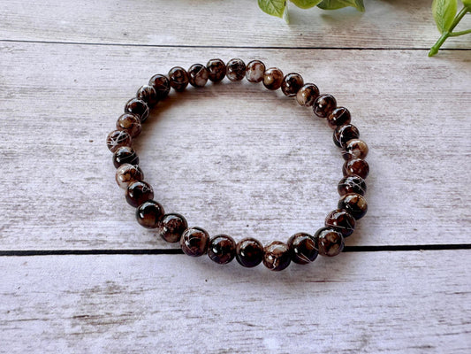 Dark Brown & White Crackle Stretch Bracelet