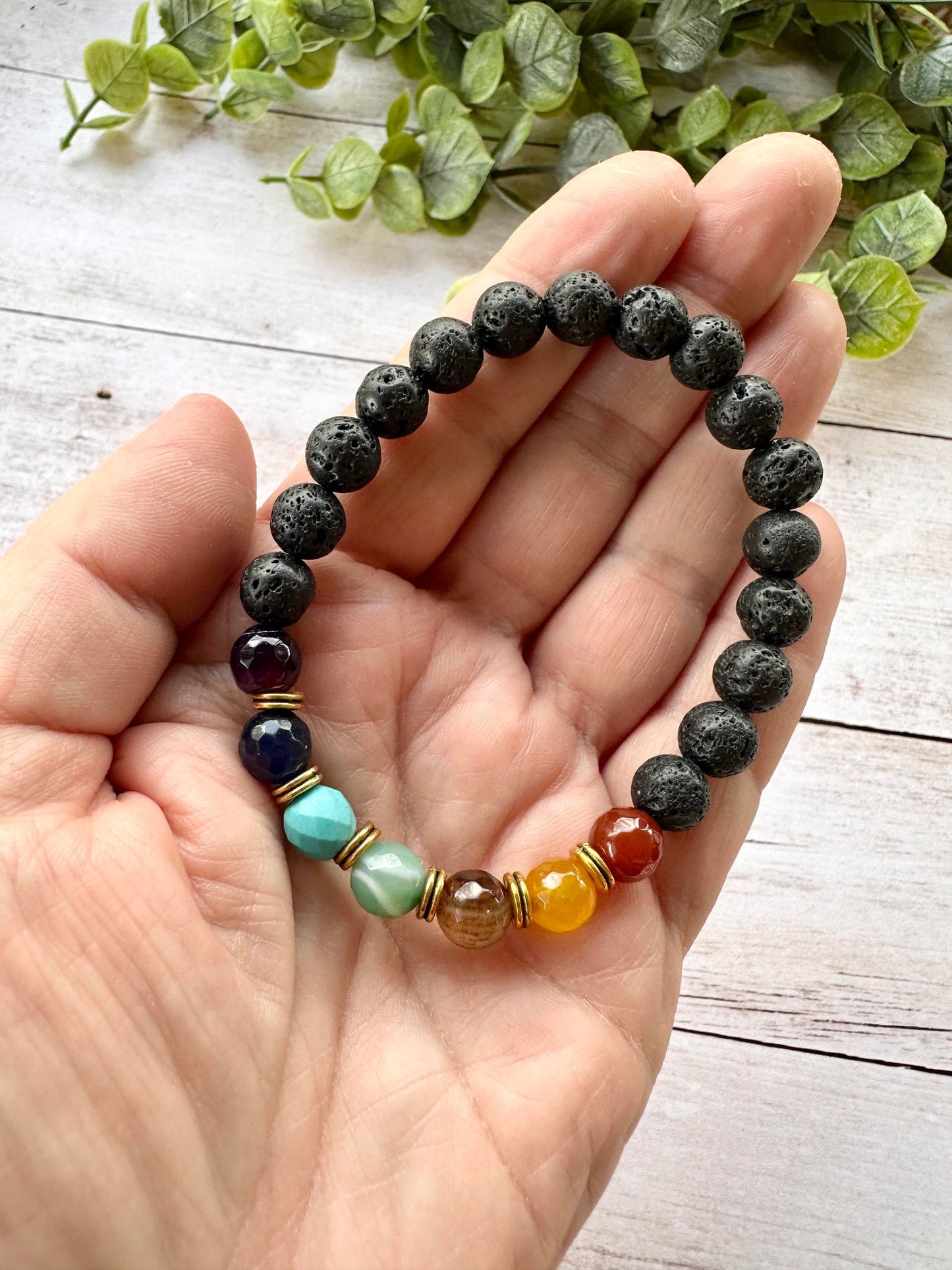 Black Lava & Colored Beads Stretch Bracelet