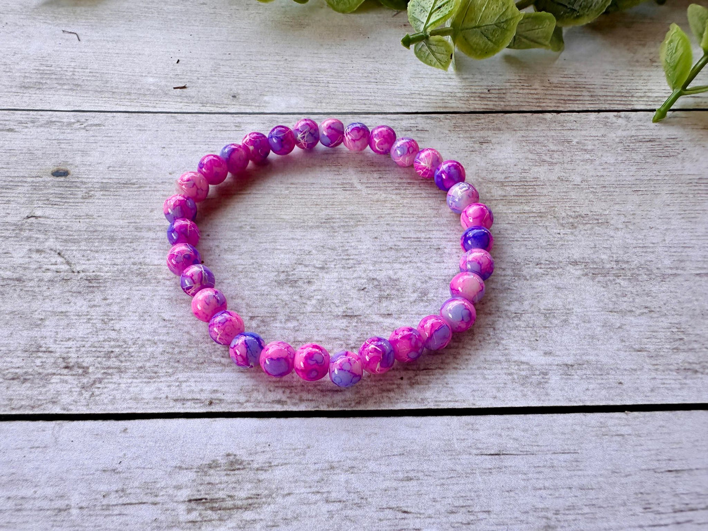 Bright Pink & Purple Crackle Stretch Bracelet