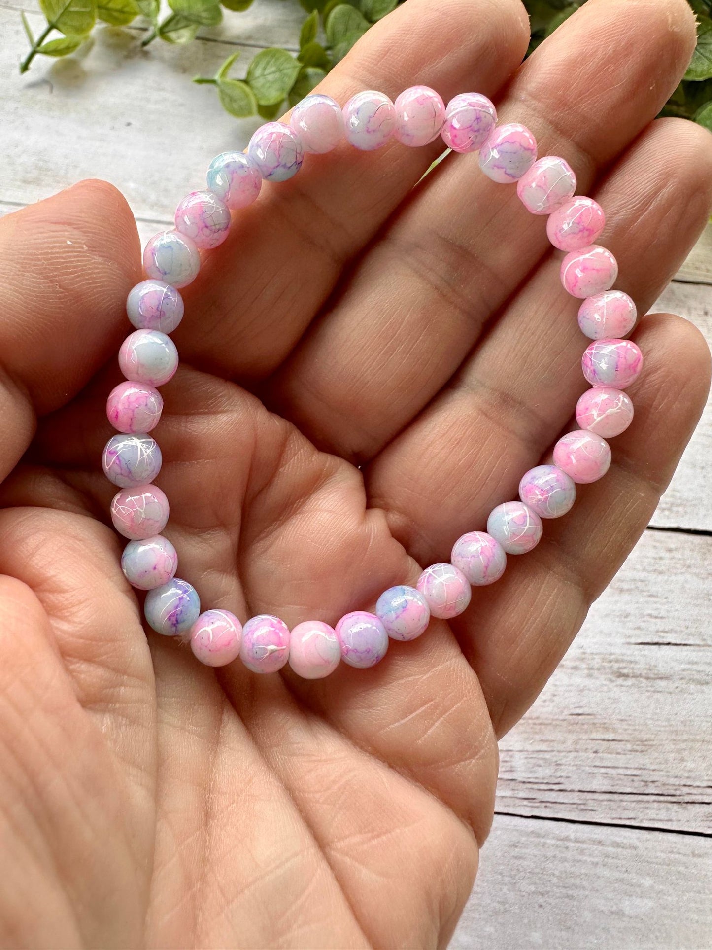 Blue & Pink Crackle Stretch Bracelet