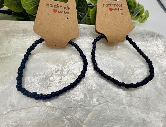 Navy Blue Seed Bead Stretch Bracelet