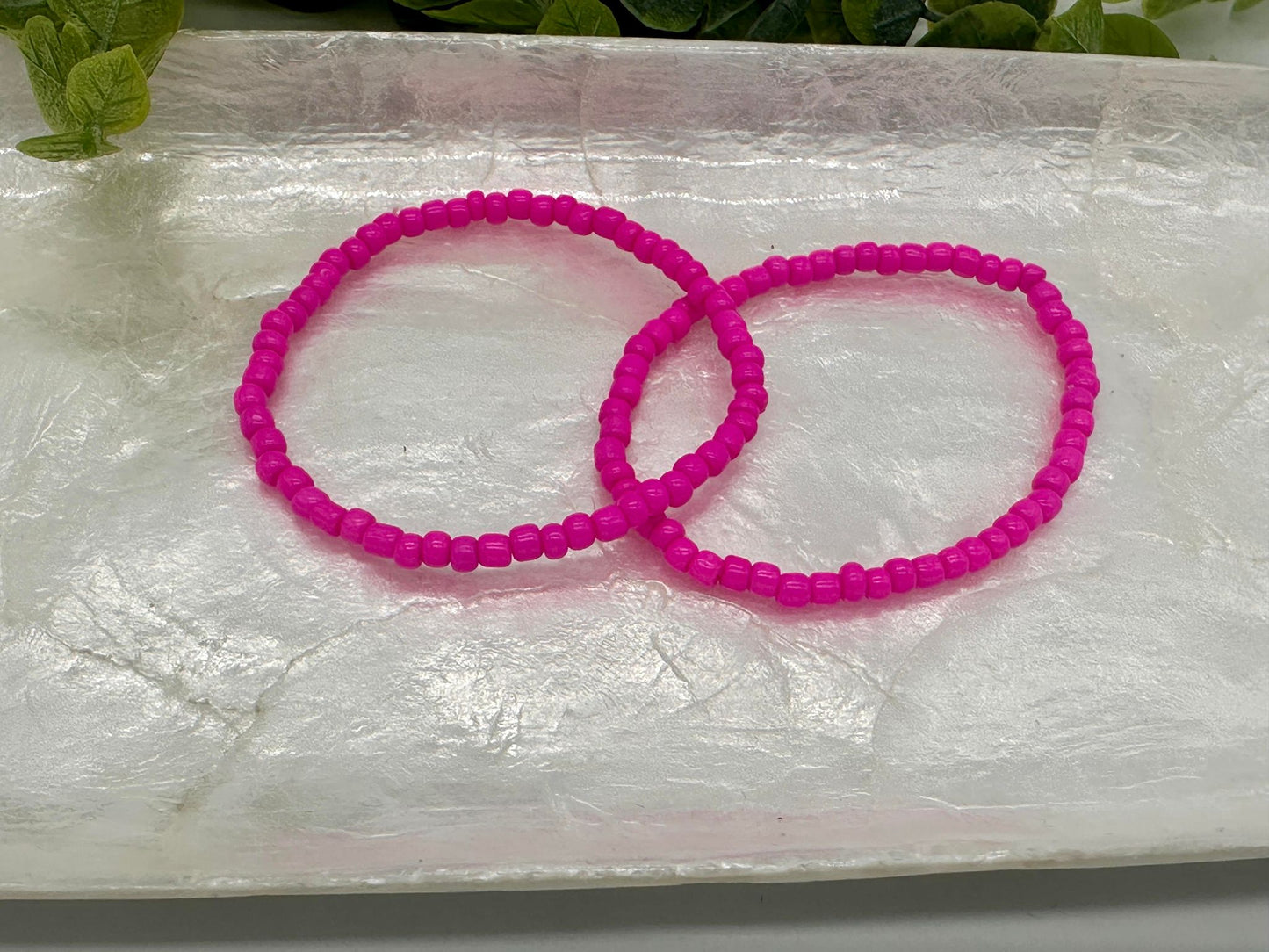 Neon Pink Seed Bead Stretch Bracelet
