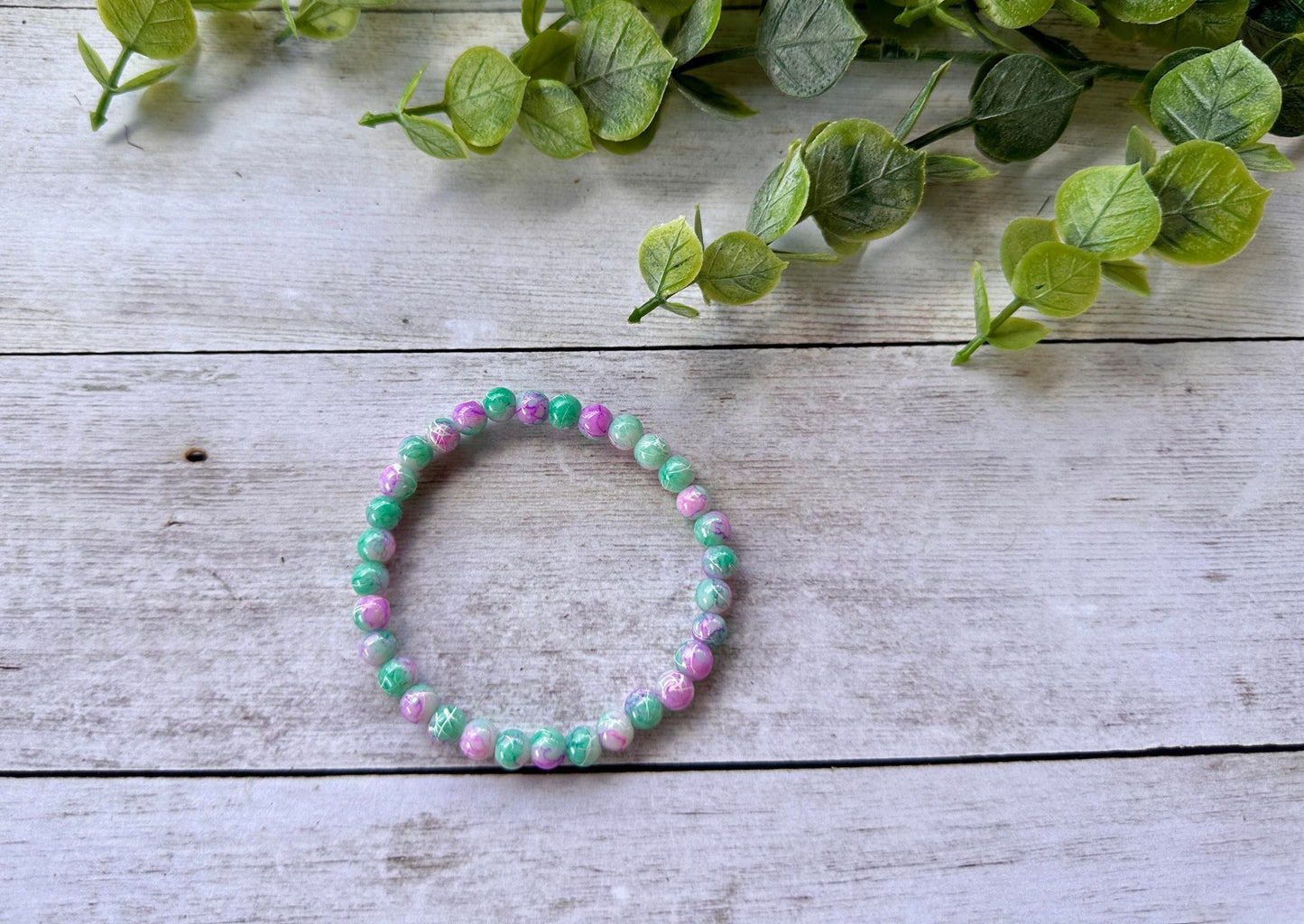 Purple & Green Crackle Stretch Bracelet