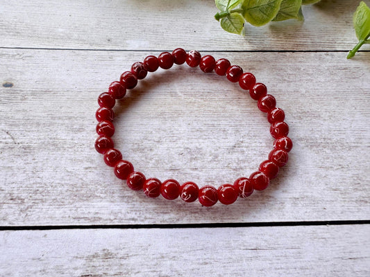 Burgundy & White Crackle Stretch Bracelet