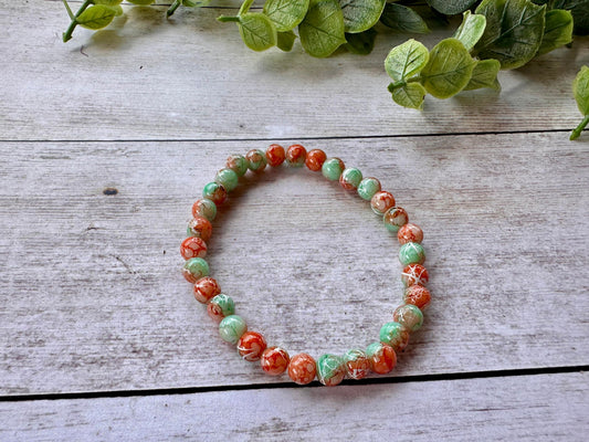 Orange & Green Crackle Stretch Bracelet