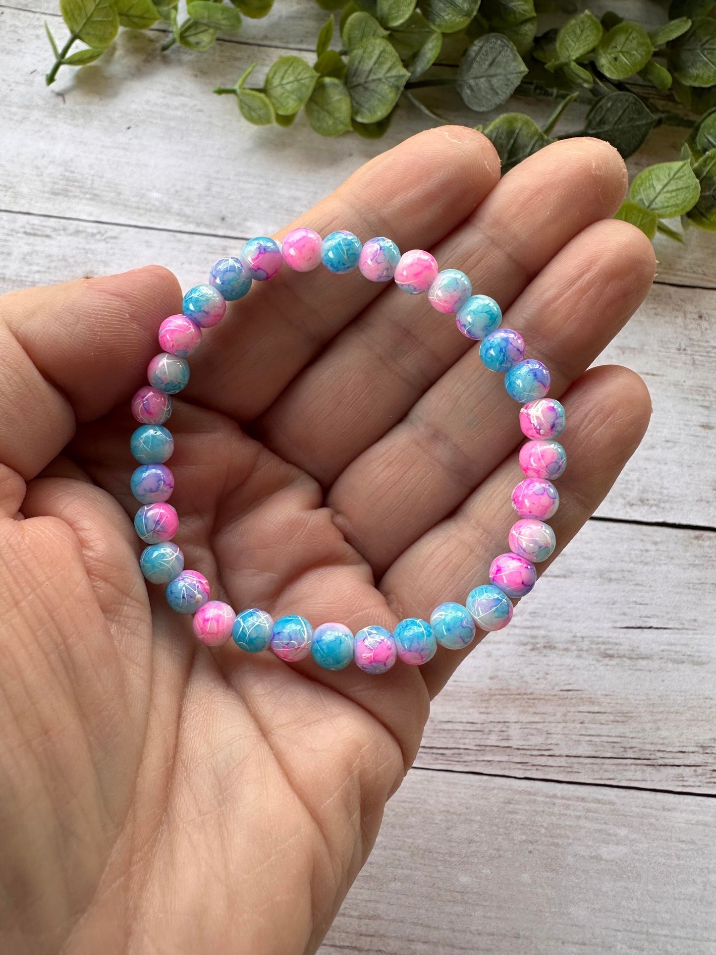 Blue & Pink Crackle Stretch Bracelet