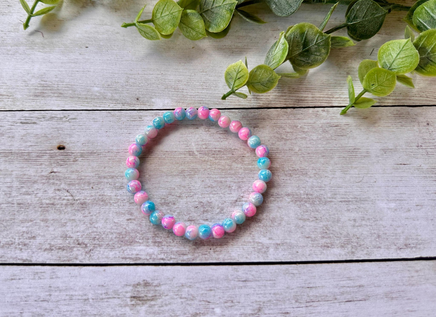 Teal & Pink Crackle Stretch Bracelet