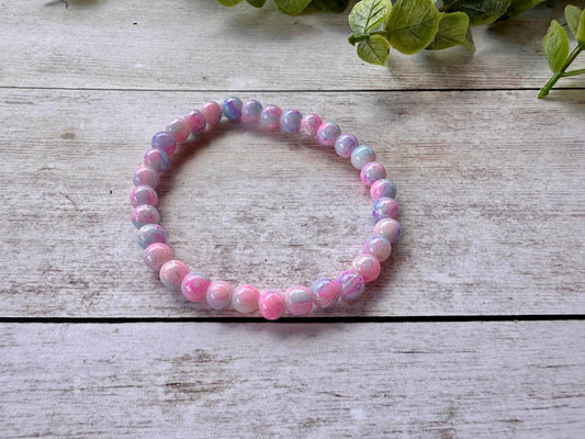 Blue & Pink Crackle Stretch Bracelet