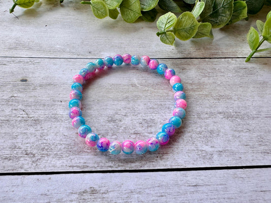 Blue & Pink Crackle Stretch Bracelet