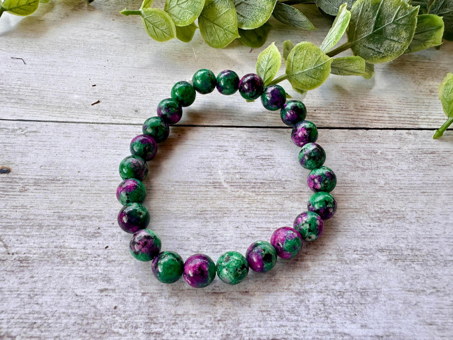 Green & Purple Marble Stretch Bracelet